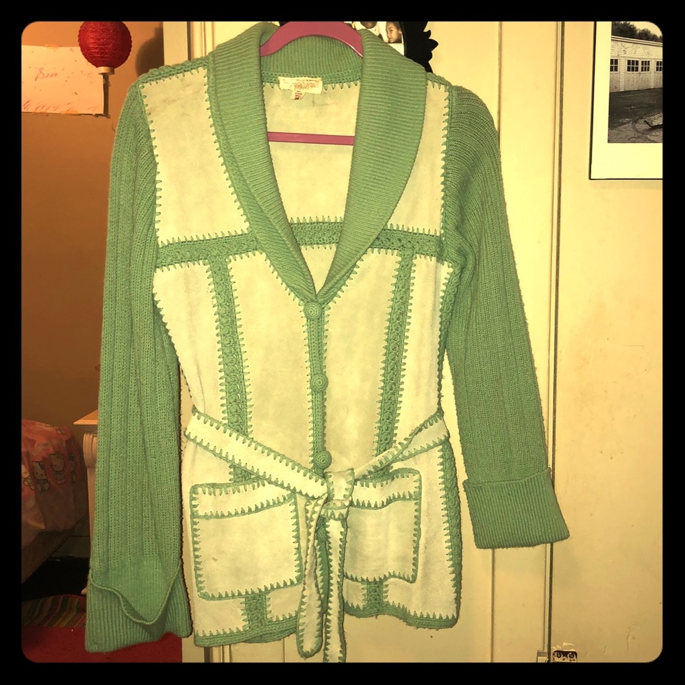Rare Unique Cowhide and Yarn Stitched Cardigan